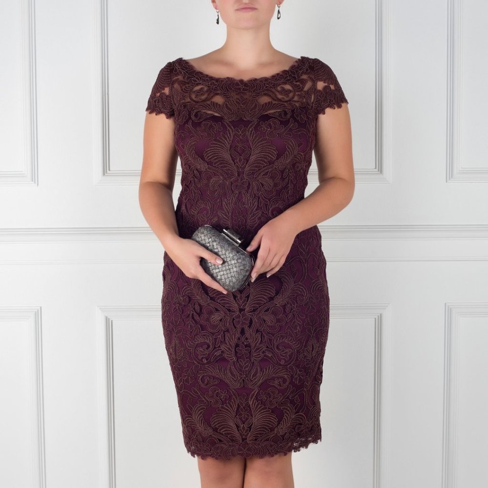 Tadashi Shoji Embroidered Burgundy Midi Dress